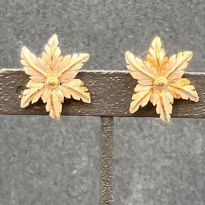 Lisa Gold Leaf Clip-On Earrings Glam 1.25 In Vintage Floral Flower Elegant Retro